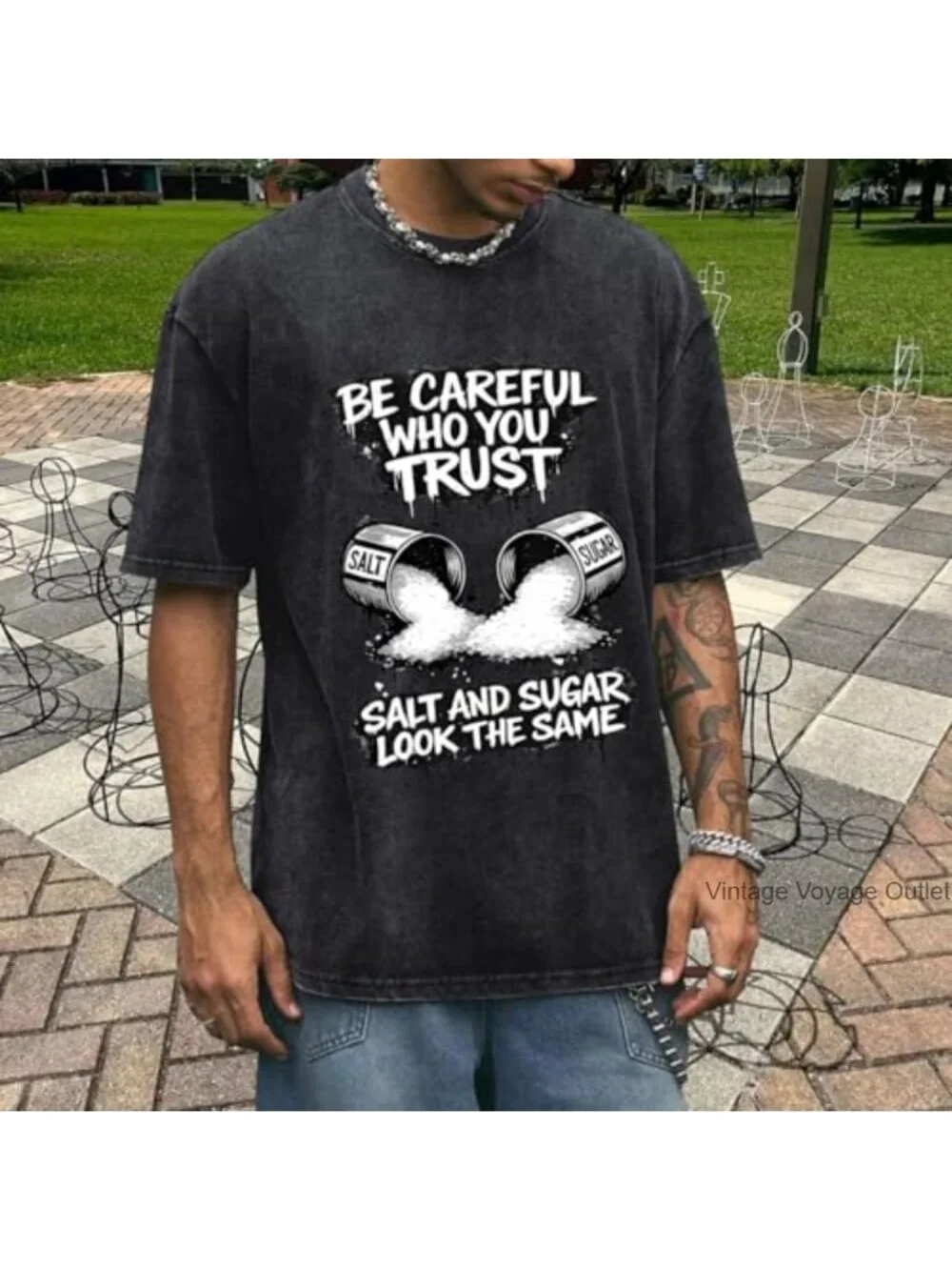 Oversized Graphic Tee Vintage Wash Cotton Streetwear Tee Men's Y2K Grunge Funny
